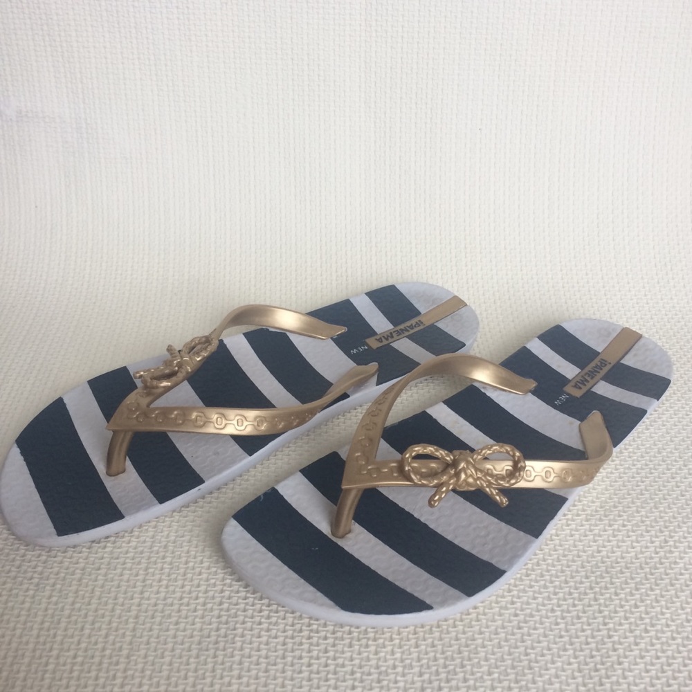 Ipanema || Flip Flops 8 Blue White Golden Straps